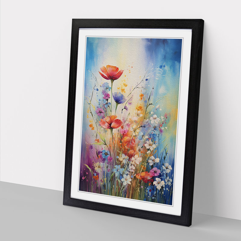 Wildflowers Abstract - Framed Print, 46cm H x 34cm W x 2cm D, Black