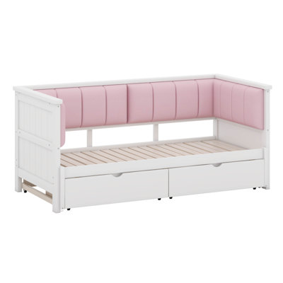 Twin XL To King Daybed With Storage Drawers, Extendable Daybed With Upholstered Backrest, Wood Twin XL Day Bed With Trundle & Storage