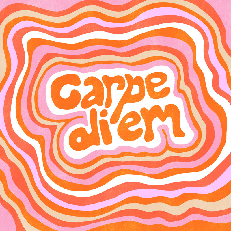 Carpe Diem Retro - art textuel, H 12 po x l 12 po, Non, Cadre photo noyer