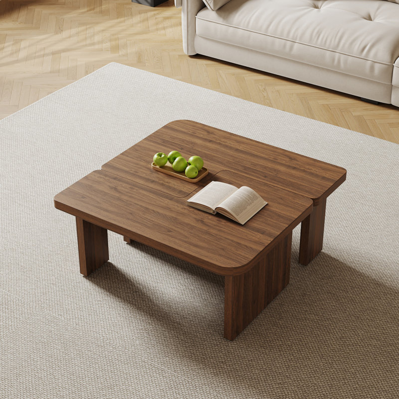 Mid Century Modern Wood Coffee table for livingroom,  free adjustable Side Table, 2 Pieces, Brown