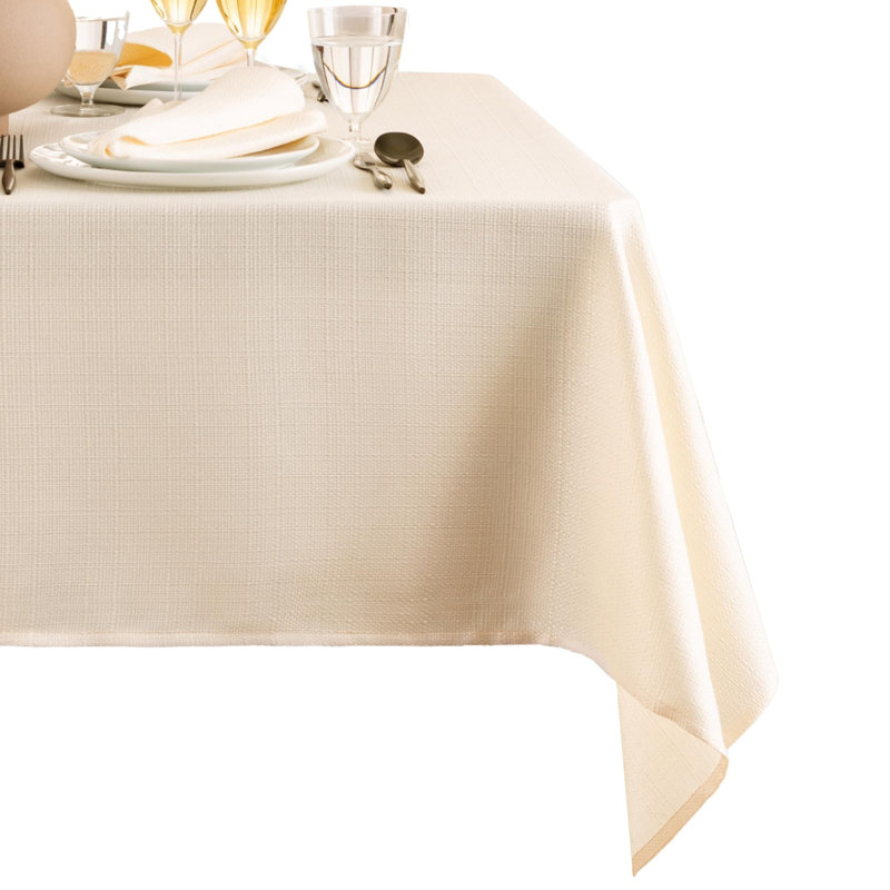Avo Solid Texture Water And Stain Resistant Rectangular Polyester Tablecloth, Ivory, 144" x 60"