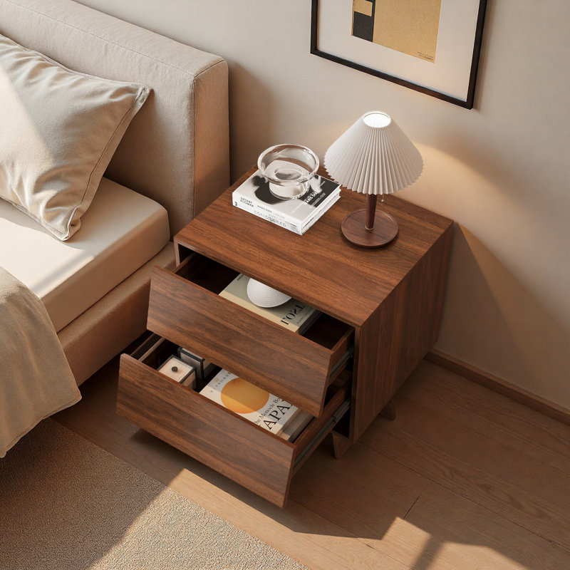 Table de chevet Mid-Century moderne avec 2 tiroirs, table de chevet en bois de noyer de 21,65 po, petite armoire de rangement pour la chambre à coucher ou le salon