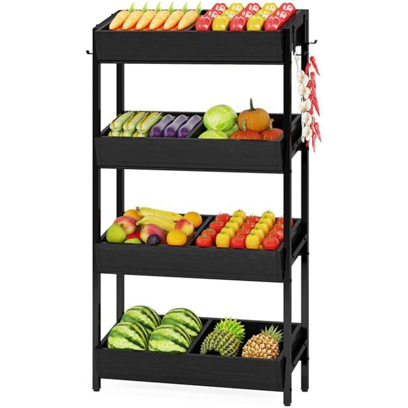 Support à panier en bois pour fruits, légumes et légumes, Noir