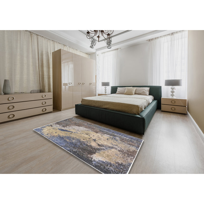 Tapis beige / brun / bleu Boxrah, Rectangle 6 pi x 9 pi