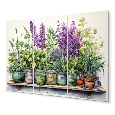 «Purple Green Herbs Herbal Haven» sur toile, reproduction de 3 pièces