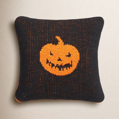 Jack-O-Lantern Orange & Black Reversible Halloween Petite Knit Accent Throw Pillow