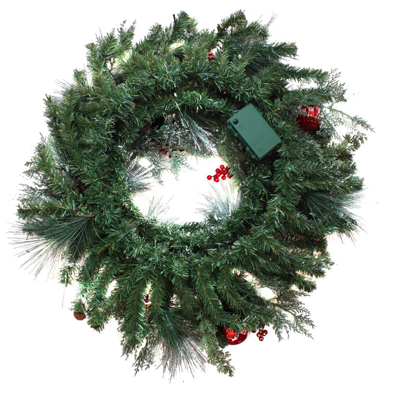 The Holiday Aisle® 30" General Store Frosted Wreath with LED Lights