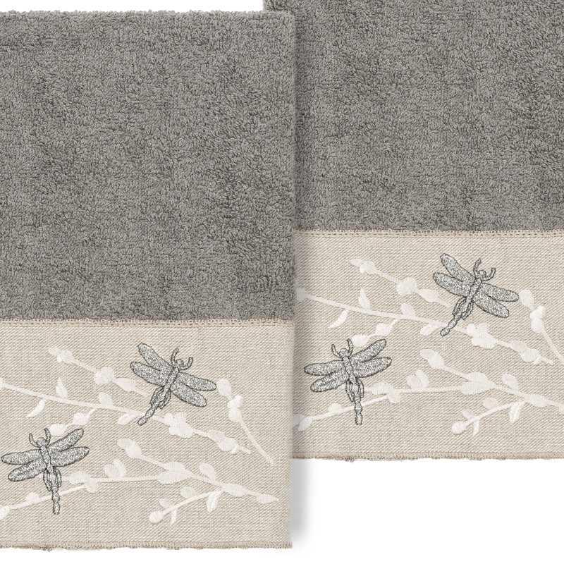 Braelyn 2 Hand Towel Set Turkish Cotton Hand Towel, Dark Gray