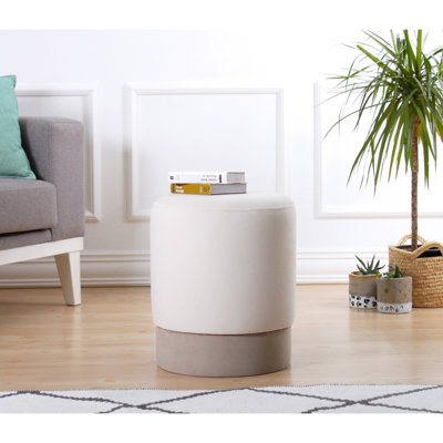 Bohemian Pouffe Ottoman, Cream Colour, 16.9 inches Height x 15.0 inches Depth | 50% Cotton & 50% Velvet, 2.0 in Thick Orthopedic Sponge | Ideal for Scandinavian & Hotel Decor, Stylish & Comfortable Seating