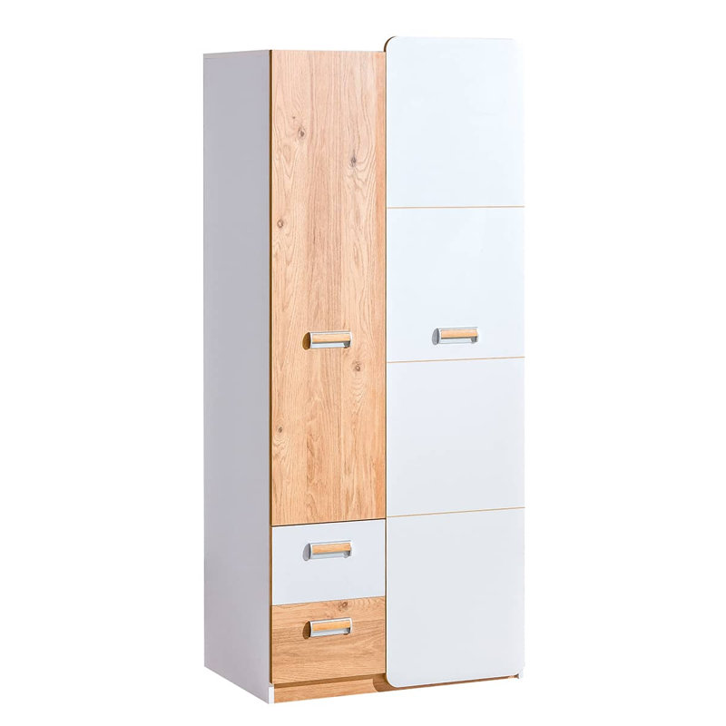 Odda 2 Door Manufactured Wood Wardrobe, White Matt/Oak Nash