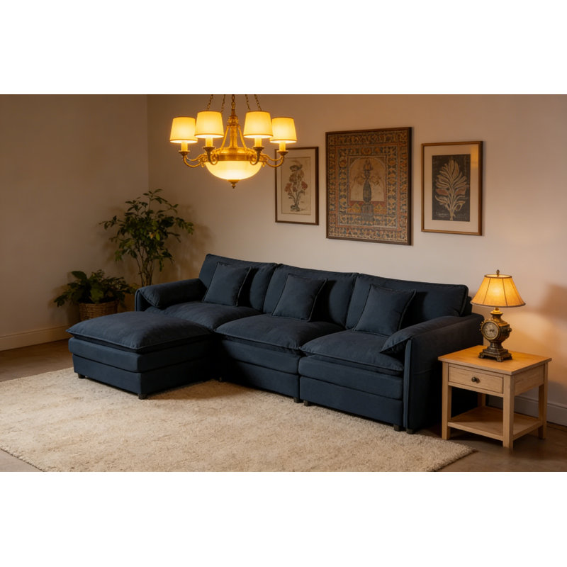 Modular Sectional Sofa, Oversized Deep Seat L Shaped Couch Set, Sofa Comfy Cloud Couch for Living Room, Blue Chenille