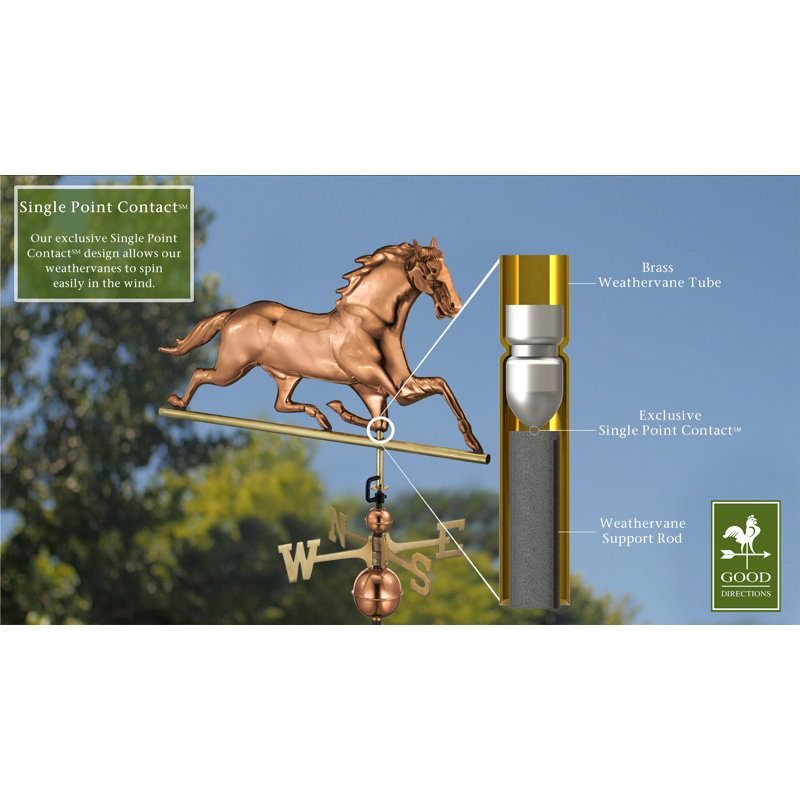 36'' Polished Copper Horse Weathervane with Brass Directionals
