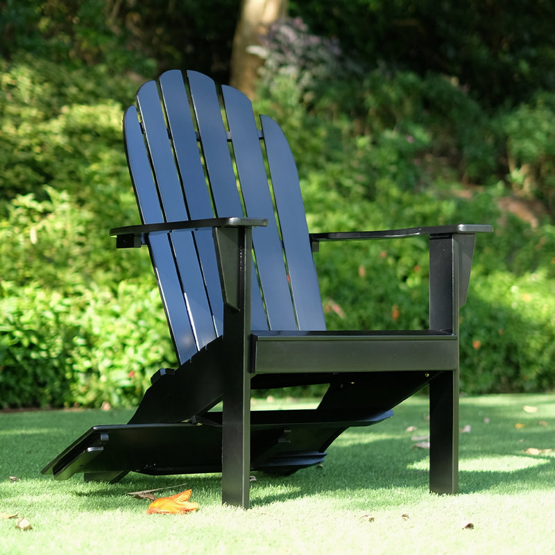 Florissant Outdoor Wood Adirondack Chair Free Tray Table, Black