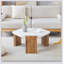 Table basse hexagonale moderne de 31 pouces avec surface en marbre durable et base triangulaire stable, parfaite pour les espaces de vie contemporains.