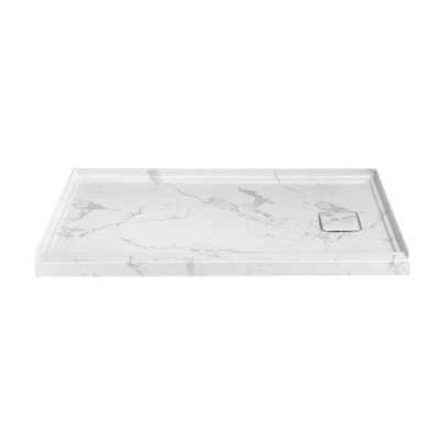 Receveur de douche en acrylique blanc 60 po x 32 po, seuil unique, bonde à droite, antidérapant, fini résistant aux égratignures