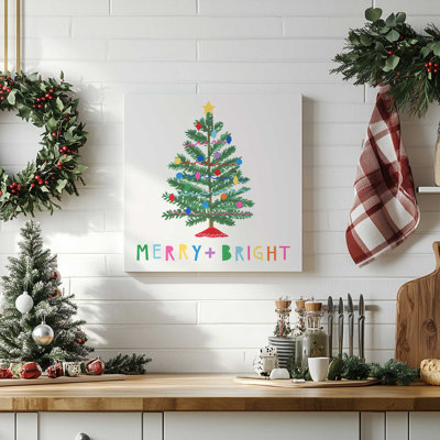 32" x 32" Merry Bright Christmas Tree Print on Canvas in a White Frame