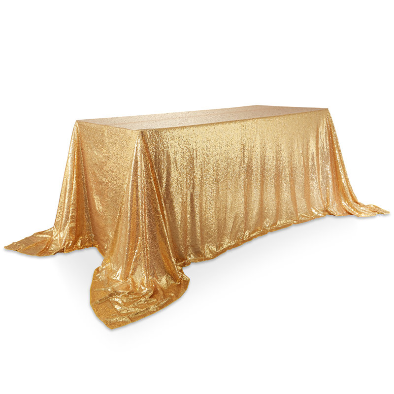  Solid Color Sequin Wedding Tablecloth, 132" x 90", Gold