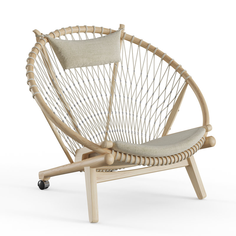 Fauteuil papasan en polyester de 38 po de largeur, Gris clair / frêne naturel