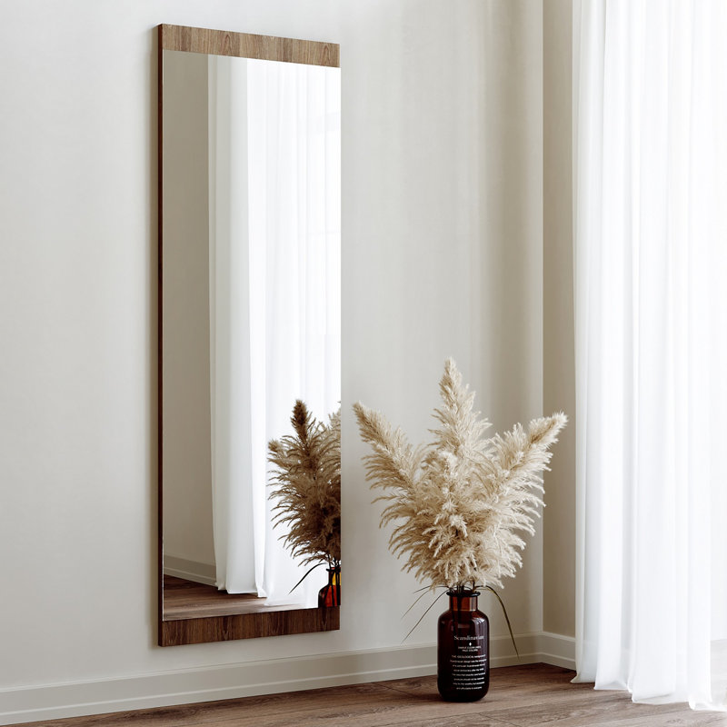 Elegant Walnut Wall Mirror, 47.2 x 15.7 x 0.9 inches | 100% MDF Construction, Horizontally & Vertically Adjustable | Assembled, Solid Color Design | Perfect for Home Decor, Entryways, and Living Spaces