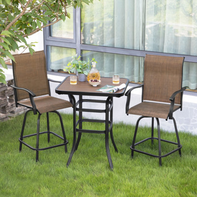 Patio PVC-coated polyester Bar Set of 3, Height Back Bar Chairs and Faux Wood Tabletop