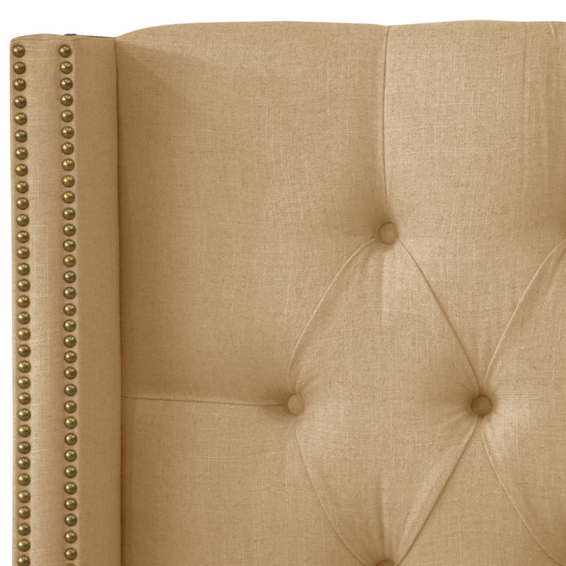 Tête de lit tapissier Wingback, Grand, Velours perle classique
