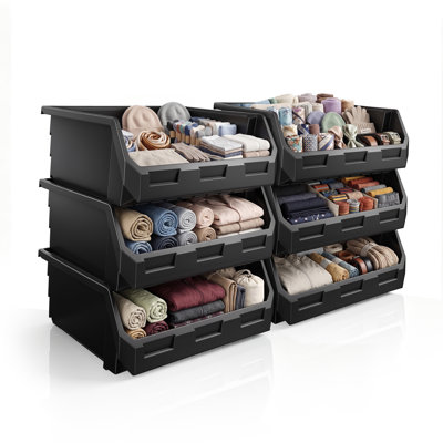 Sorbus 6 Pack Extra Large Open Front Stackable Clothing Storage Bin – Closet & Wardrobe Organizer