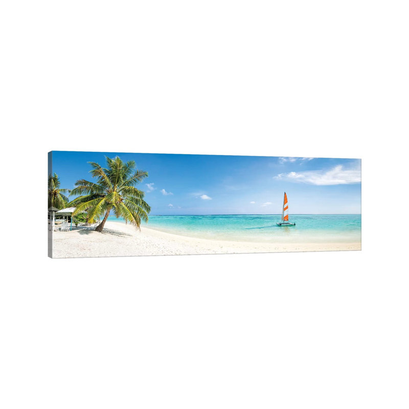 Beach Panorama On The Maldives by Jan Becke - Wrapped Canvas Panoramic Print, 30.48 cm H x 91.44 cm W x 3.175 cm D