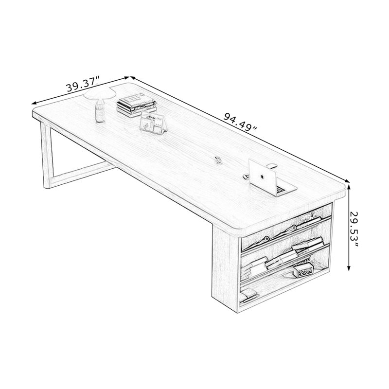 Bureau de direction rectangulaire en bois massif noyer, H 29,53 po x l 94,49 po x P 39,37 po