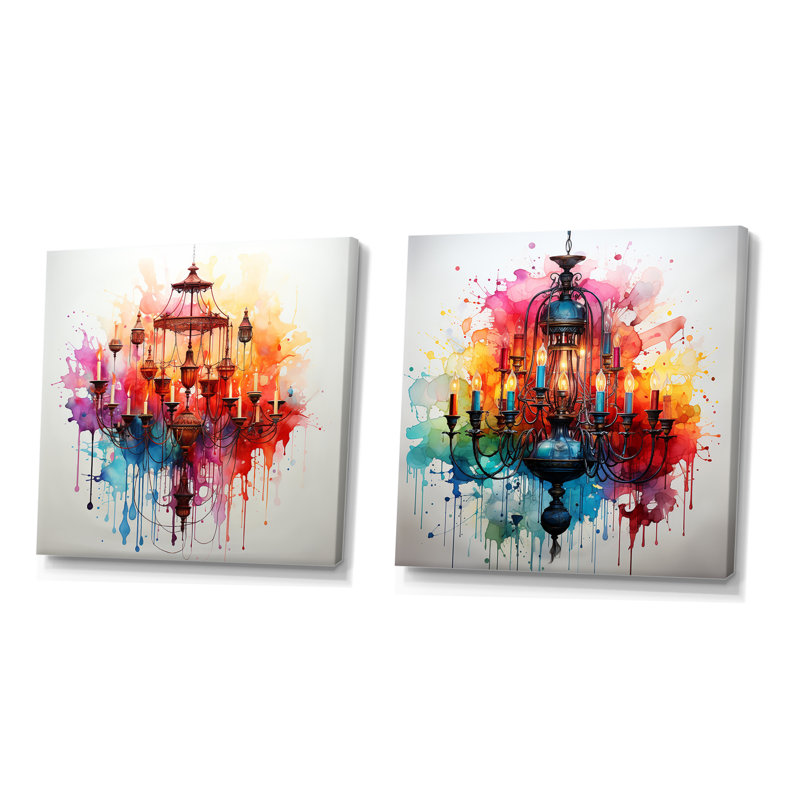 Lustre coloré Luminary Treasures I - ensemble de 2 lustres muraux pour salon, Toile tendue, H 36 po x l 73 po x P 1,5 po