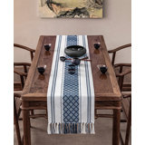 Yellow Diamond Stitched & Tasseled Cotton Blend 14"X71" Table Runner