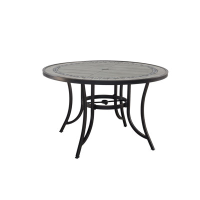 48" Patio Round Aluminum Tile-Top Dining Table with Umbrella Hole by mondawe