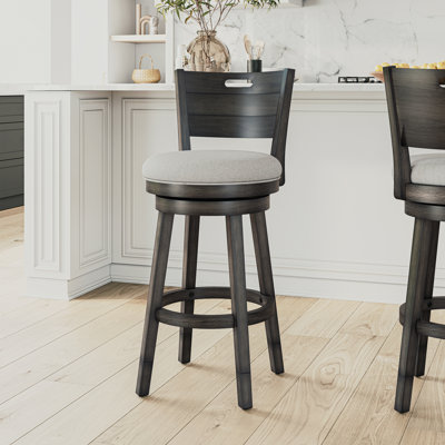 Fowey Wood Adjustable Height Swivel Stool With Horizontal Ladder Back And Cut-Out Handle, Weathered Walnut