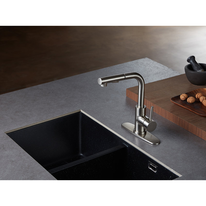 Kingston Brass Concord Single-Handle 1-Hole Deck Mount Pull-Out Sprayer Kitchen Faucet, Brushed Nickel