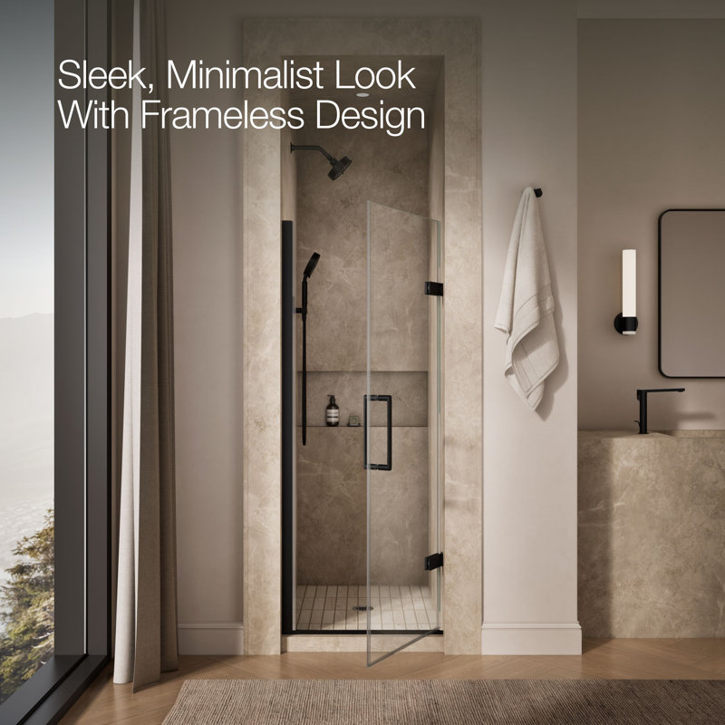 Composed 27-5/8-In28-3/8-In W X 71-1/2-In H Frameless Pivot Shower Door With 3/8-In Crystal Clear Glass And Back-To-Back Vertical Door Pulls