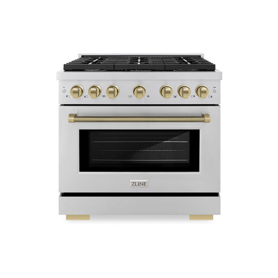 ZLINE Autograph 36 in. Paramount Dual Fuel Range in Stainless Steel with Gold Helix Handle