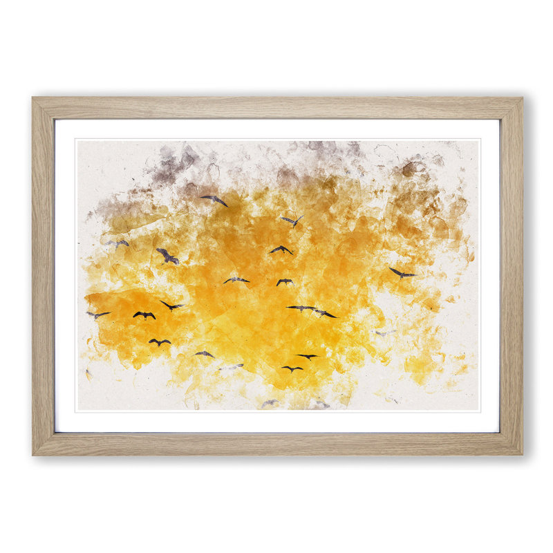 Egrets At Sunset - Picture Frame Painting, 45cm H x 63cm W x 2cm D, Oak Framed