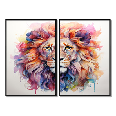 Portrait de lion royal coloré - art mural sur toile grand lion