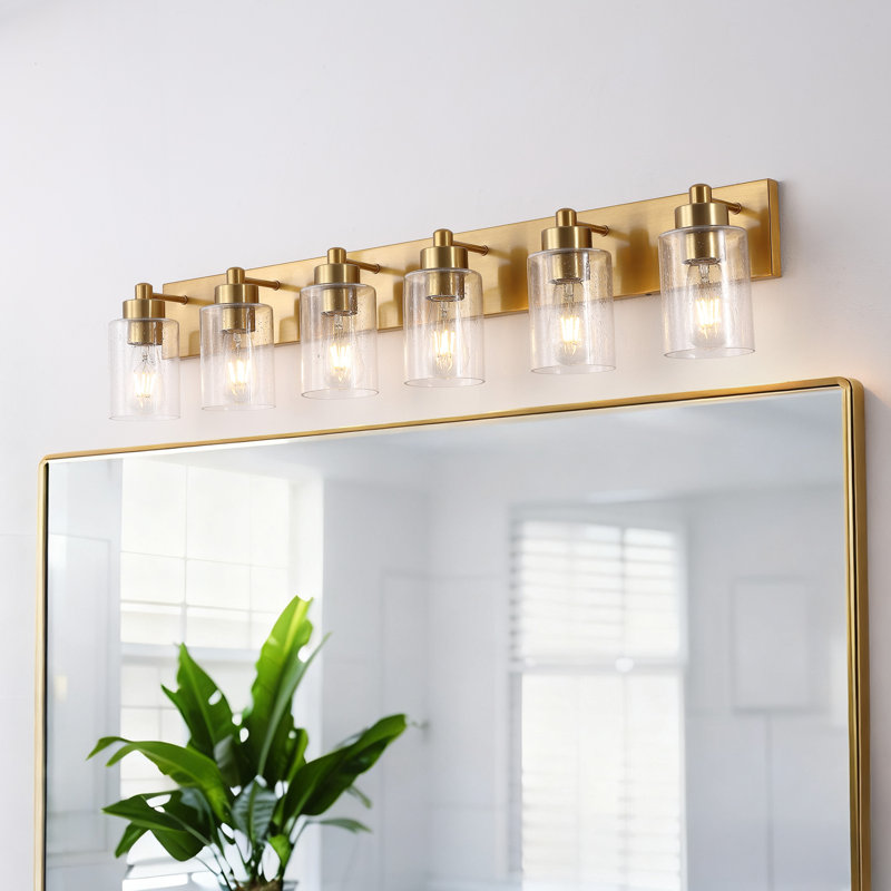 Stover Seeded Glass/Iron Modern Contemporary LED Vanity Light, 6 Lights, Brass Gold