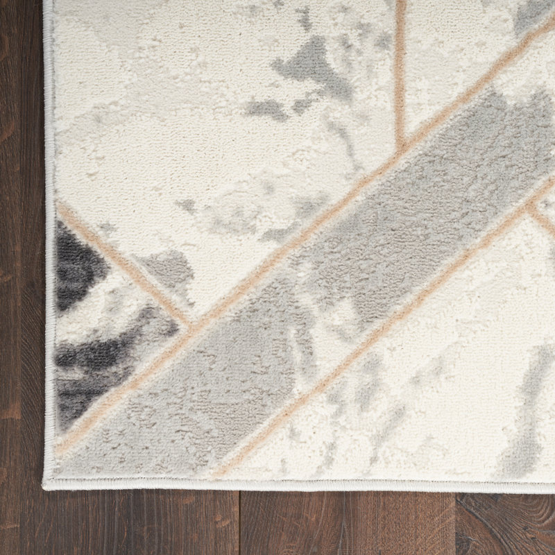 Whitfield Geometric Machine Made Power Loom Polyester Area Rug in Ivory, Rectangle 5'3" x 7'3"