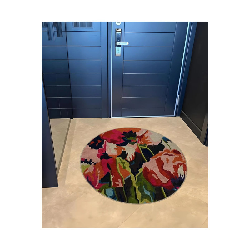Multicolored Abstract Floral Patterned Round Woven Base Modern Decorative Carpet, Round 2'8"