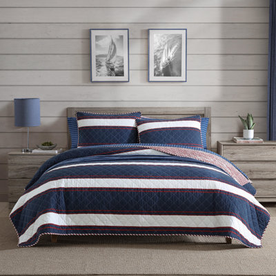 Nautica Wesley Blue Cotton Reversible Quilt Set