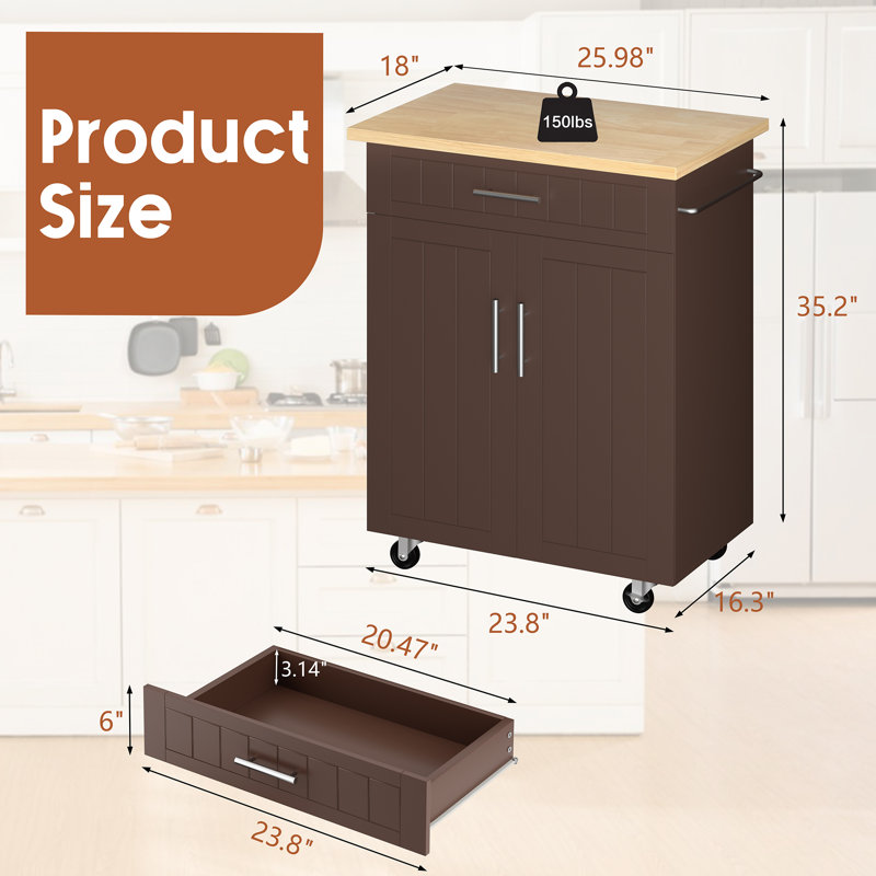 Chariot pour îlot de cuisine roulant avec tablette réglable, armoire de rangement, tiroir et roues verrouillables, îlot de cuisine mobile avec porte-serviettes pour la cuisine et la salle à manger