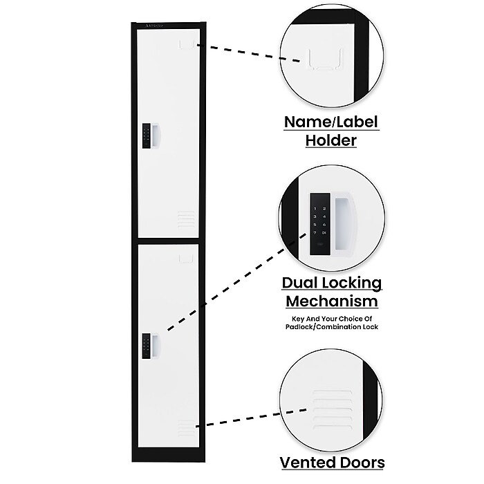 72-Inch Black and White Steel Office Storage Locker with Adjustable Shelving