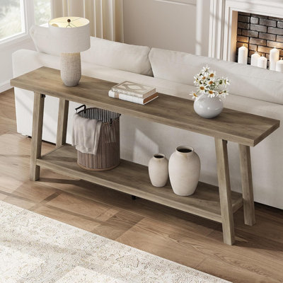 71" Farmhouse Console Table, Extra-Long 2-Tier Entryway & Sofa Table, Sturdy Wooden Accent Furniture for Living Room, Hallway, or Foyer