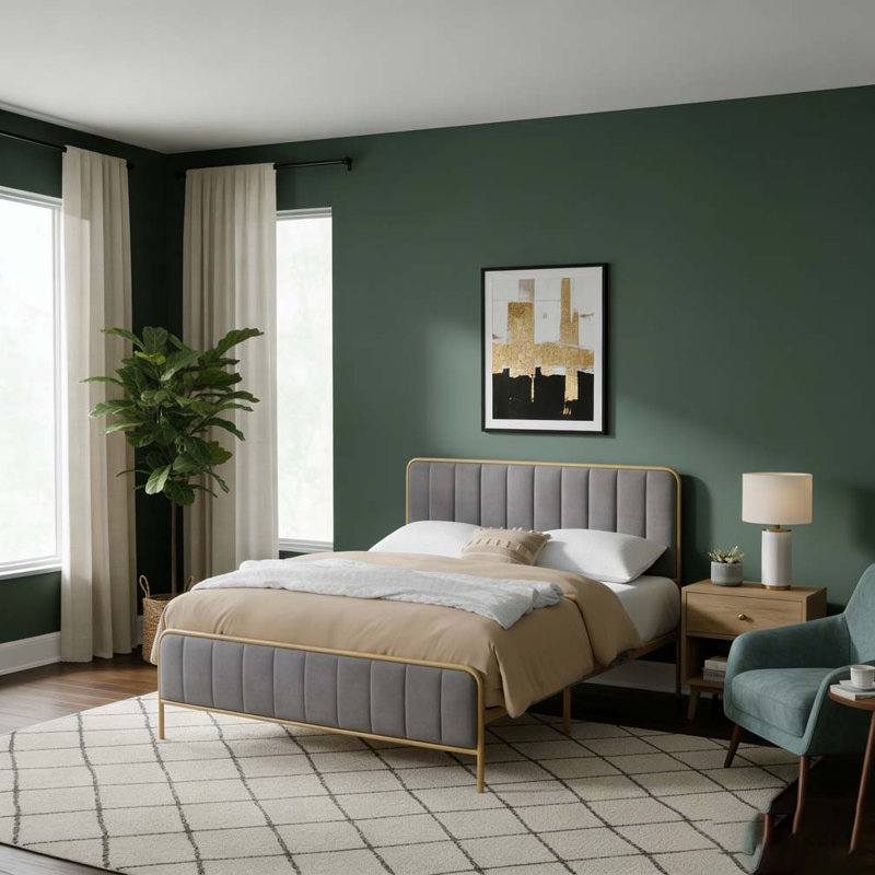 Structure de lit tapissier pour grand lit, Gris