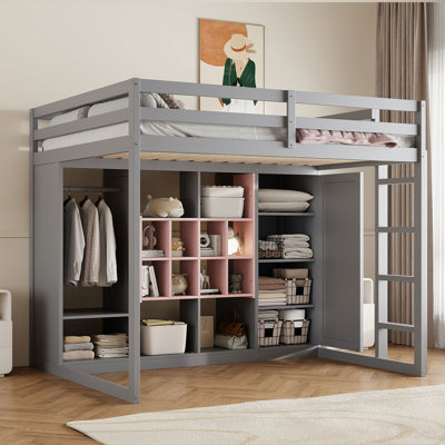 Wood Loft Bed With Wardrobe
