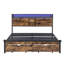 Grand lit plateforme en métal avec tête de lit en bois et, par exemple, 2 tiroirs de rangement, lumières à DEL, aucun sommier requis, assemblage simple. : Lit, tête de lit, taille du cadre en mélange, rangement