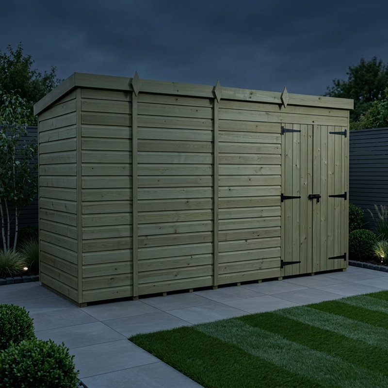 Total Sheds 14ft x 5ft Pent Garden Shed - Double Door - No Windows - Pressure Treated Timber - UK Manufactured