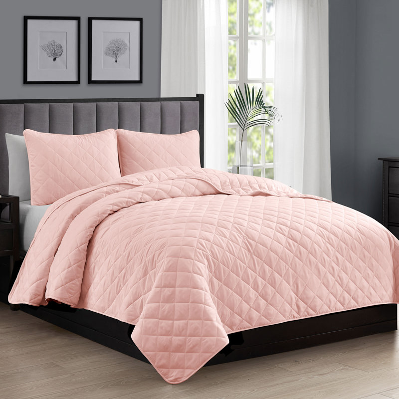 Ensemble de courtepointe en microfibre diamant réversible - Basics by Wayfair ™, Rose cendrée