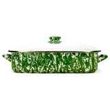 Golden Rabbit Enamelware -Black Swirl Pattern -16 x 12.5 x 4 Inch Roasting Pan Set
